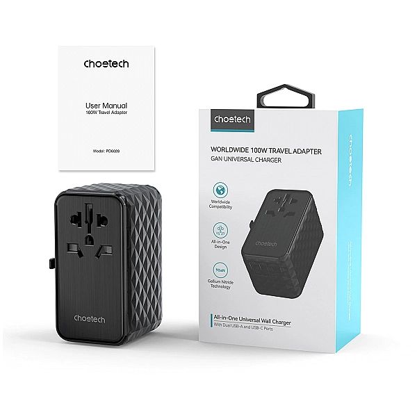 Adapter podróżny Choetech PD6028 EU / US / AUS / UK 2x USB-C 2x USB-A