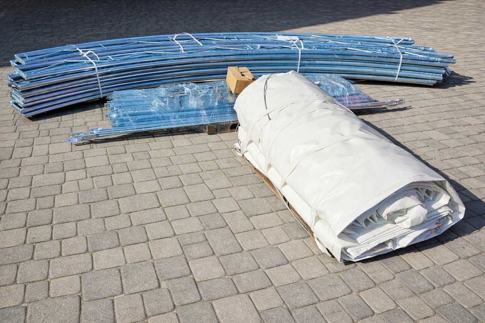 Wiata hala namiotowa 10×15 m komplet – ocynk | plandeka | zestaw śrub