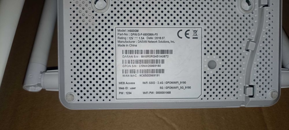 10x Dasan H660 GM GPON ONT 4x GE router NAT, Wifi 2.4 i 5 GHz