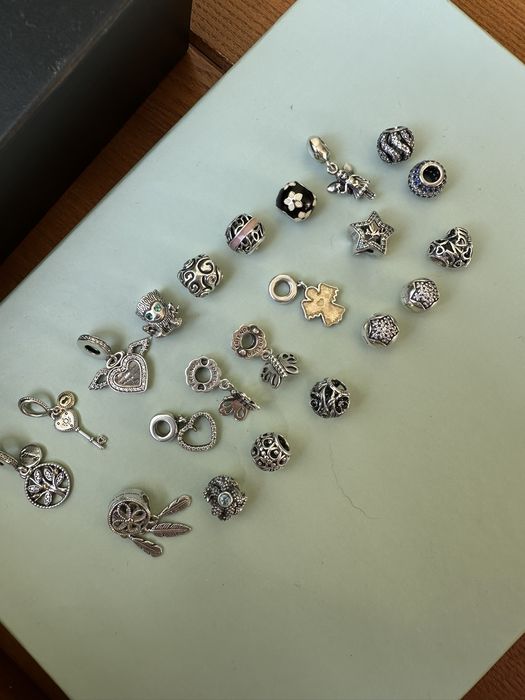 Pandora оригинал, браслет, серьги, шармы, пандора, серебро золото