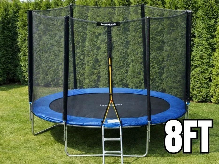 NOWA Trampolina Ogrodowa 8 FT Dla Dzieci Dziecka 252 cm Sport Duża Do Ogrodu Z Siatką i Drabinką Solidna Na działkę Fitness 2,5 m Wysyłka OKAZJA! FV