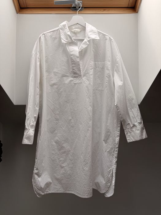 Koszula długa sukienka bawełniana biała H&M