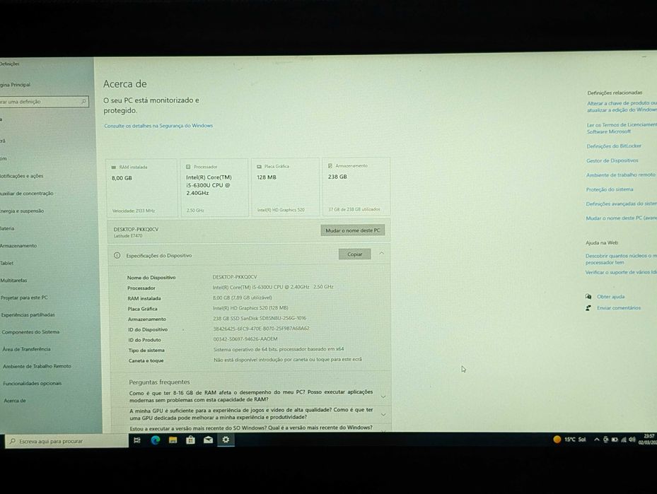 Portátil Dell Latitude E7470 i5 8GB RAM SSD #9