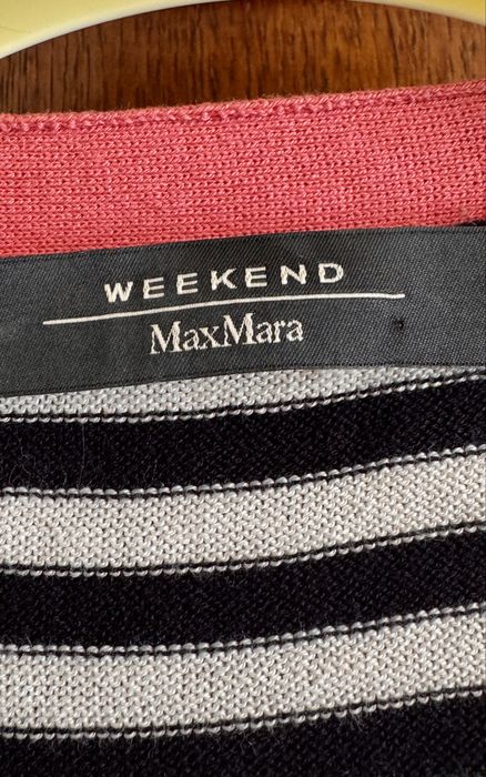 Sweter Max Mara Weekend paski czarno białe różowy dół L