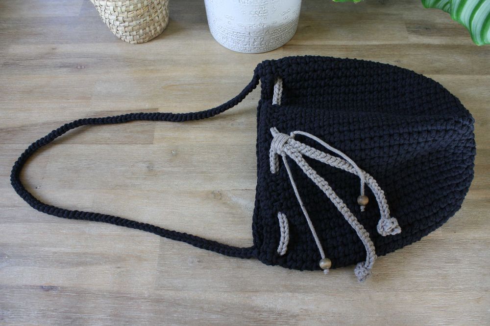 Sploting - czarna bawełniana torebka worek, sznurek ze ściągaczem