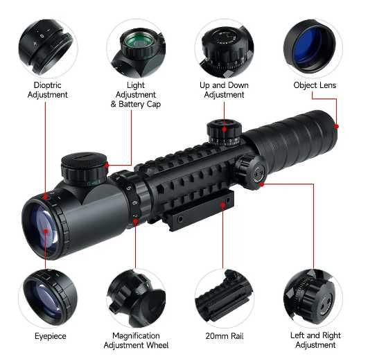 Оптичний Приціл 3-9x32EG +лазер направляющий, коліматор