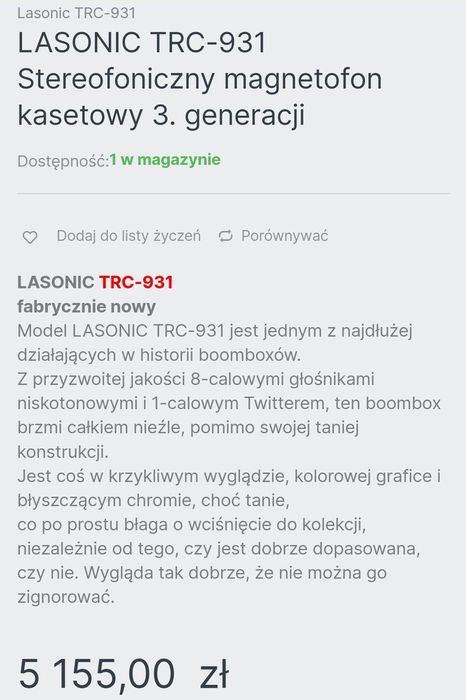 Radio magnetofon - stereo Boomboks - LASONIC TRC-931-- możliwa ZAMIANA