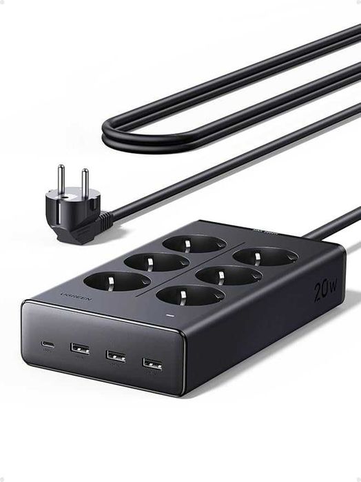 UGREEN 10-w-1 listwa zasilająca z gniazdem wielofunkcyjnym USB-C 20 W z przełącznikiem, USB A USB C szybkie ładowanie kostka z kablem 1,5 m
