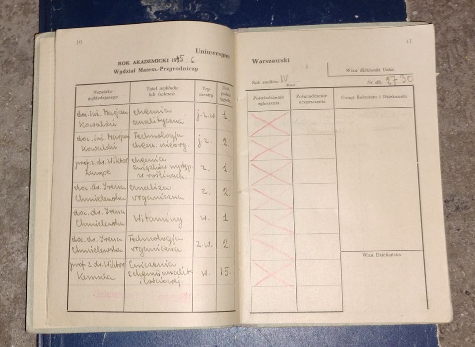 Indeks studencki Uniwersytet Warszawski 1945 – oryginał, powojenny