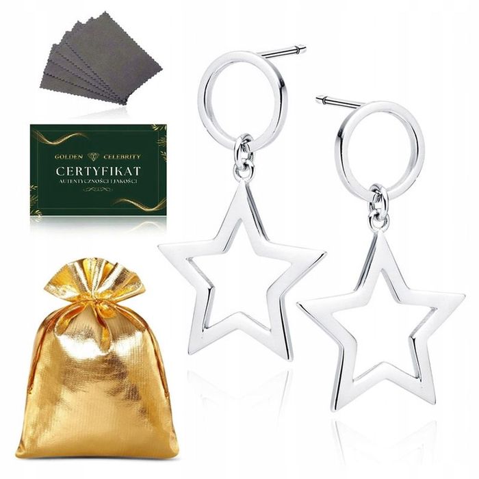 Kolczyki Srebrne Dla Dziewczynki Wiszące Gwiazdki Próba 925 Prezent+gr
