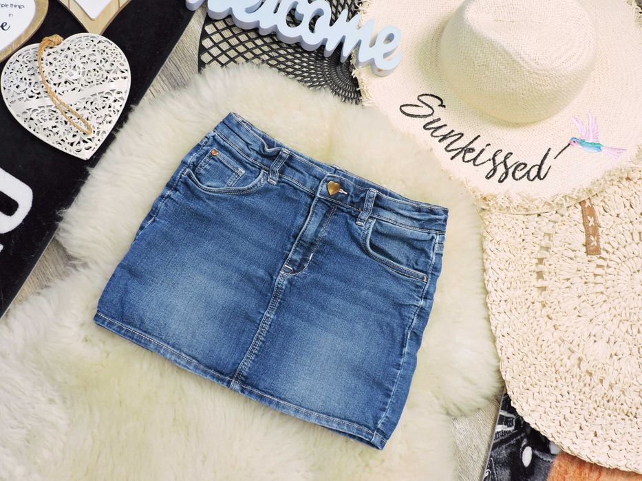 H&M - spódniczka denim jeans , guzik serduszko r 128