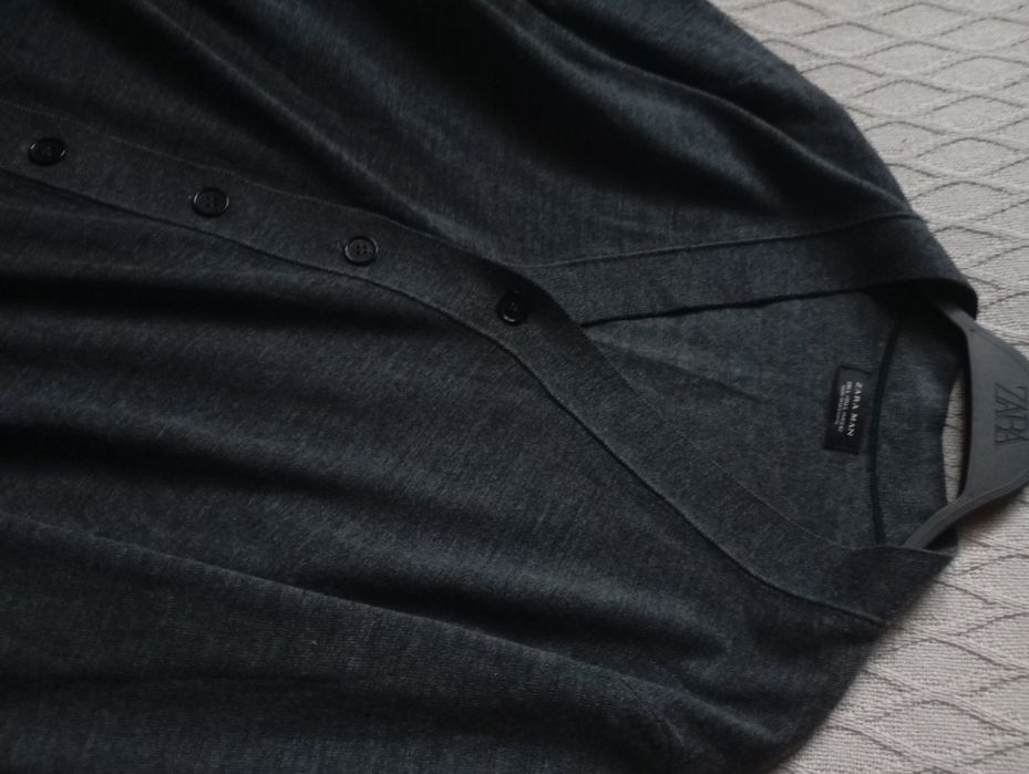 ZARA M-L NOWY wełniany szary grafitowy kardigan męski