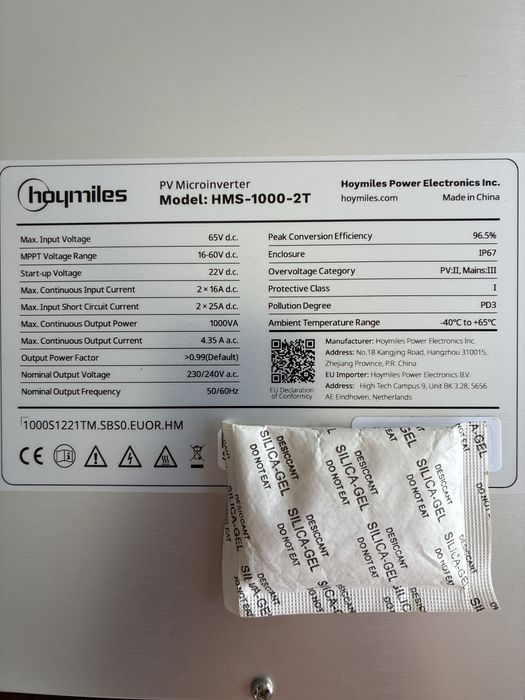 Micro Inversor Solar Fotovoltaico Hoymiles HMS-1000-2T