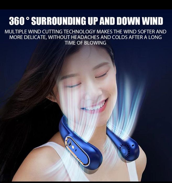 Акумуляторний мінівентилятор на шию, 3 швидкості