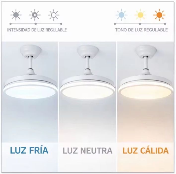 Ventilador de Teto C/Luz LED Ventoinha C/ Pás Retrácteis