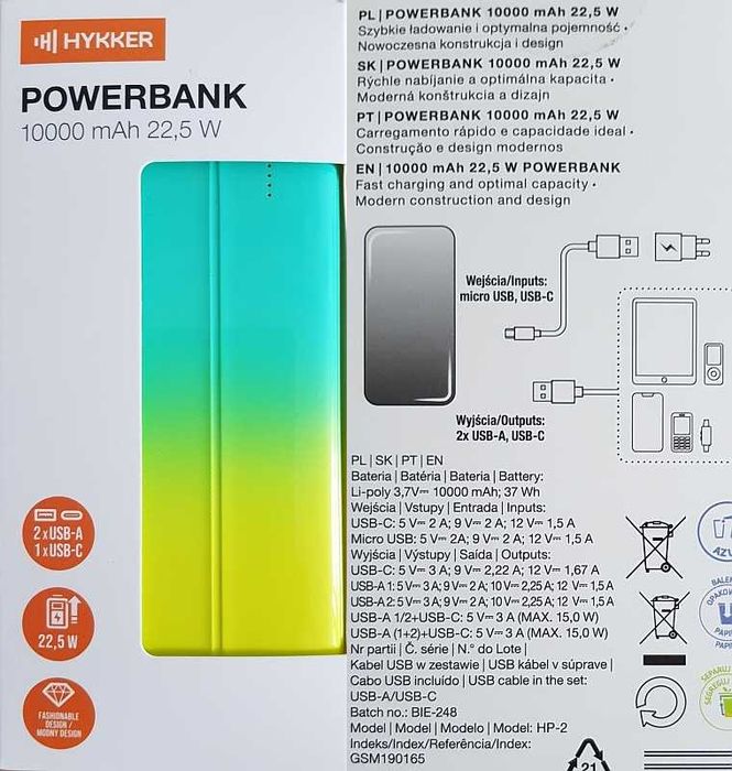 Powerbank 10000 mAh 22,5 W Hykker