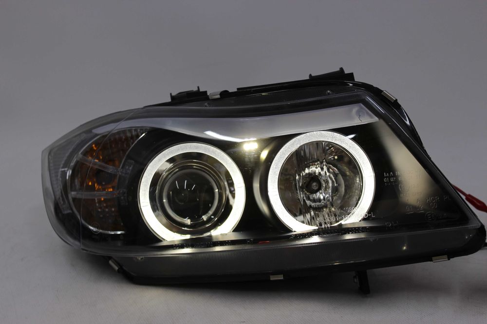 Lampy przednie przód BMW E90 05-11 RINGI Black LED Angels Eyes SMOKE