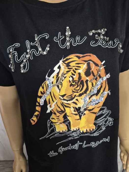Nowy z metką T shirt Ecaff z tygrysem z cekinami super jakość rozm XL