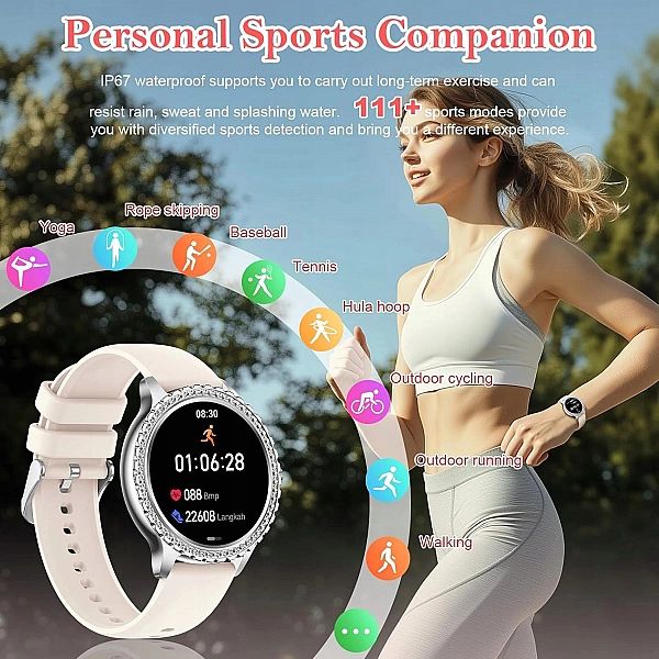 Smart Watch fitness dla kobiet 1,37" Androidem iOS wodoodporny srebrny