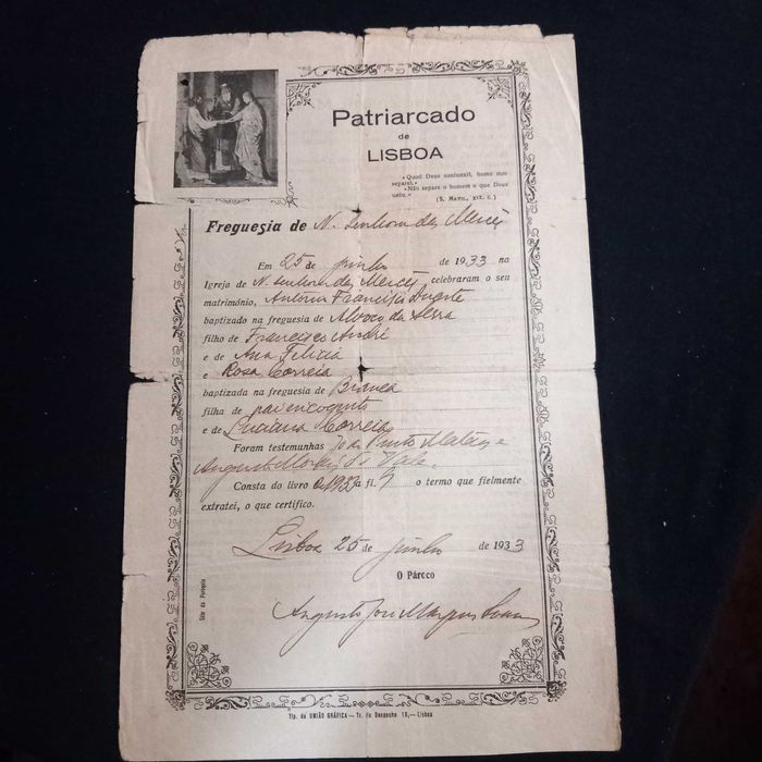 Certidão de batismo antiga