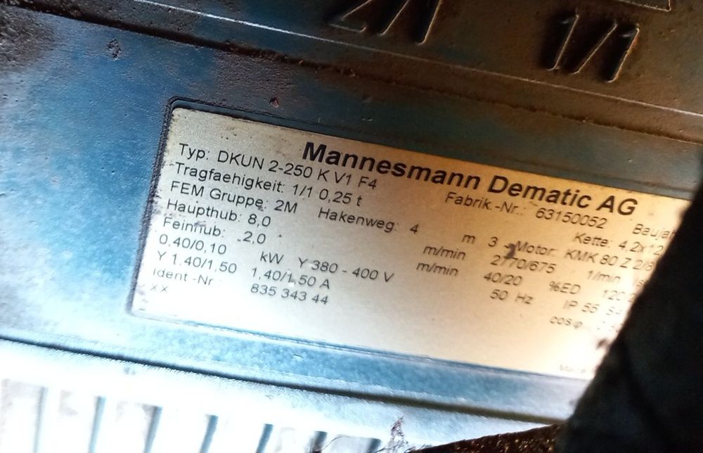 Wciągnik Demag 250kg dwubiegowy