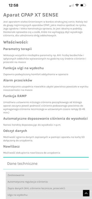 Aparat automatyczny CPAP XT Sense do bezdechu