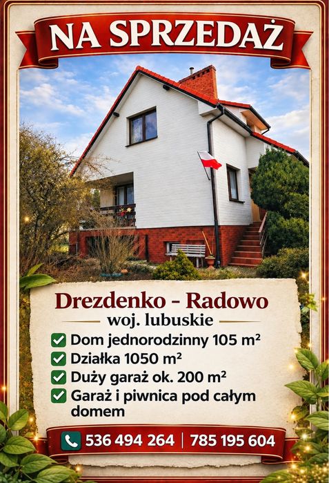 Atrakcyjny dom w Drezdenku na Radowie, duzy garaz na posesji ok 200 m2
