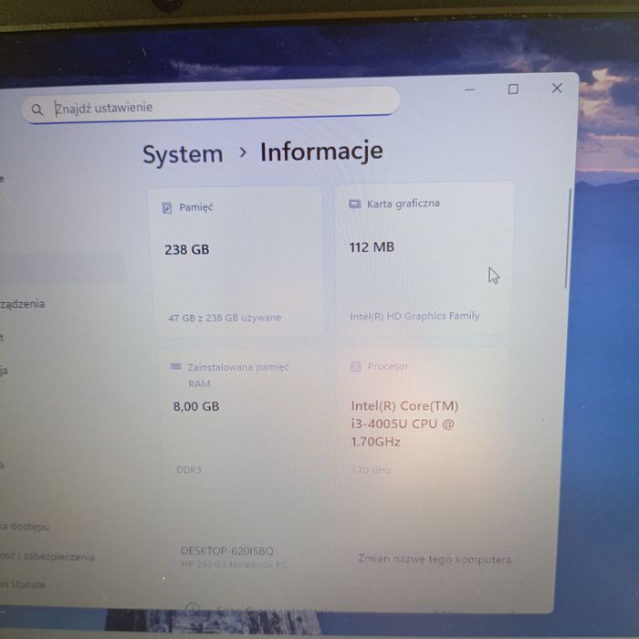 Laptop HP 250 G3 - nowy dysk SSD
