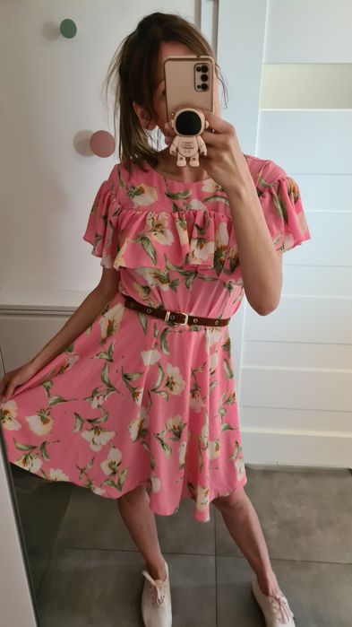 L 40 XL 42 piękna wiosenna sukienka z falbanką ślub wesele