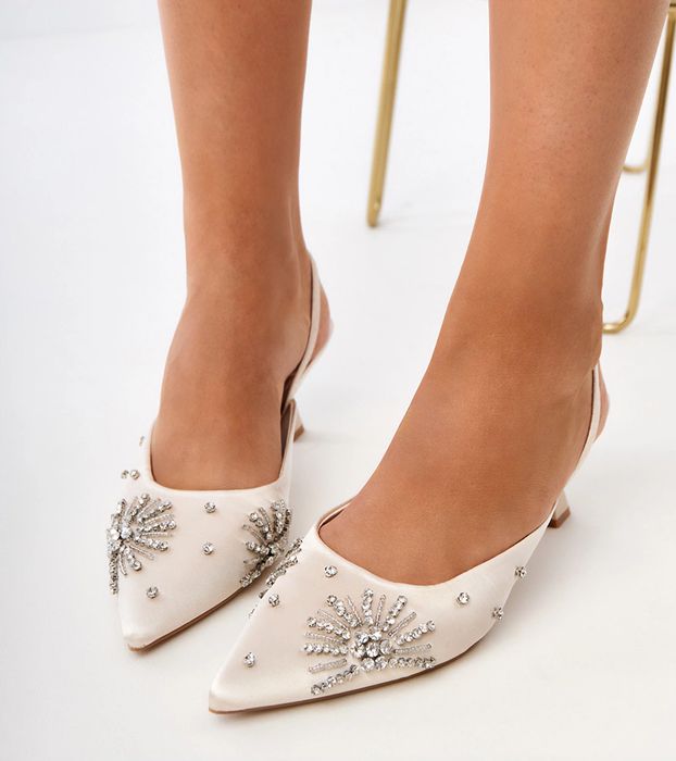 Beżowe czółenka z cyrkoniami i otwartą piętą Lessor