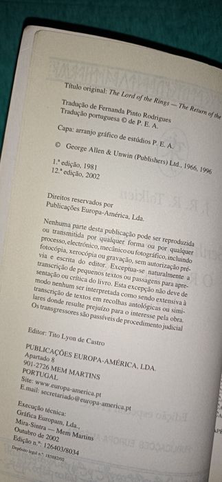 O Regresso do Rei, Senhor dos Anéis, Tolkien