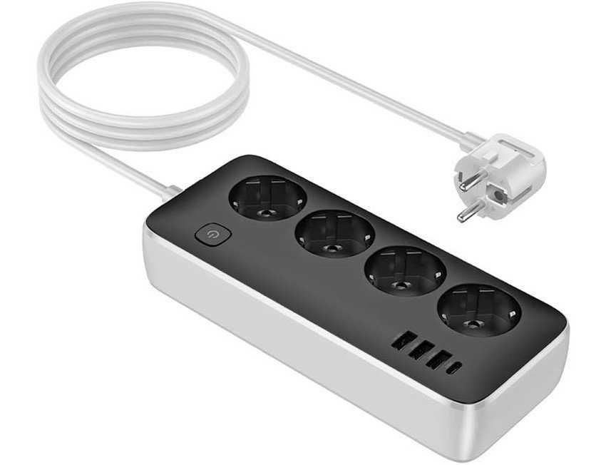 Подовжувач Hoco AC21 4P + 3USB + 1USB-C QC 30W, 1,5 м