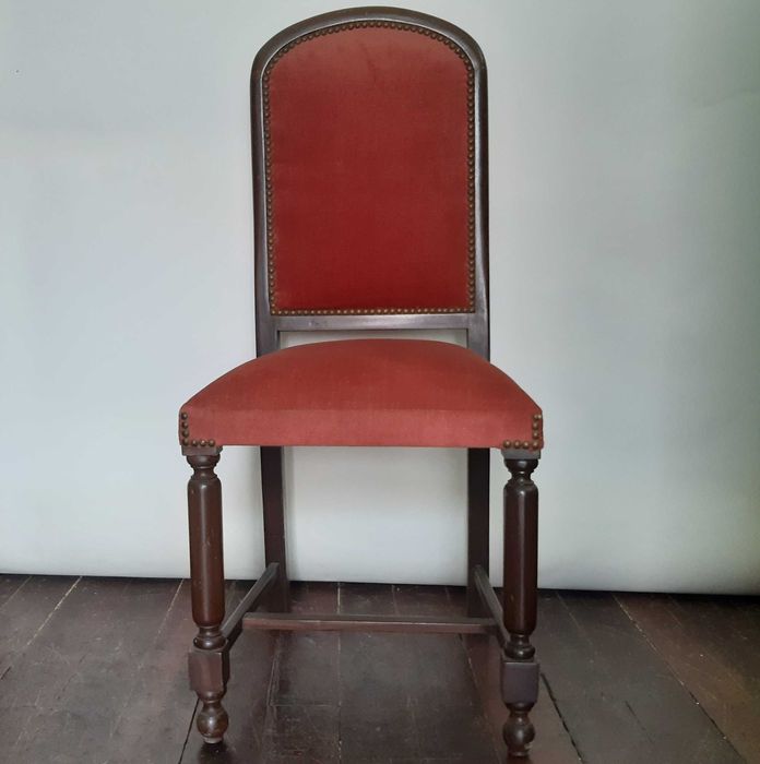 Antiga Cadeira Madeira Maciça Estofada Vermelho