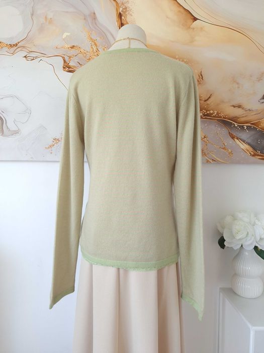 Sweter W Paski Miętowy Beżowy Kremowy Wełniany Kaszmirowy Bottega M