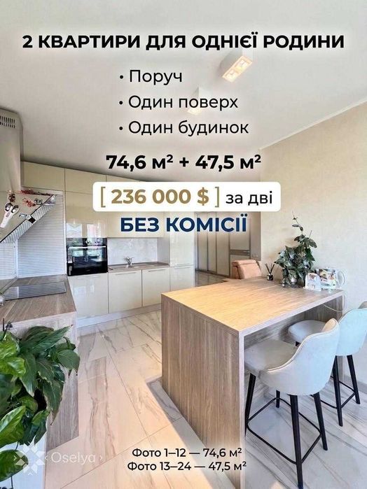 2 квартири поруч для однієї родини | ЖК «Совські ставки» | 74,6 м² + 47,5 м² | 236 000 $ без комісії