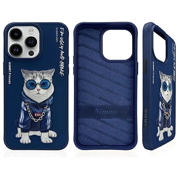 Etui Nimmy Glasses Cool Cat na iPhone 15 Pro - niebieskie