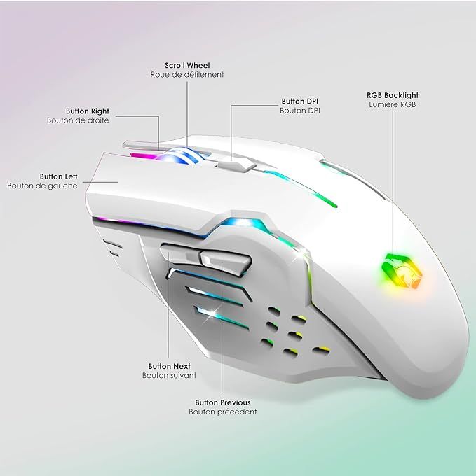 Empire Gaming RF800 Bezprzewodowy Gamepad AZERTY, RGB, 4800 DPI, Biały