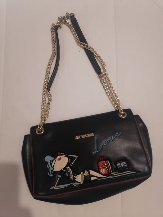 Mala em pele preta Moschino original
