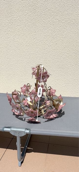 Candeeiro de teto Murano anos 70 - Flores rosa e dourado