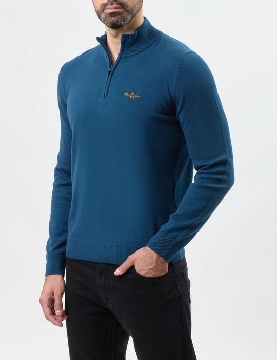 Aeronautica Militare sweter męski half zip 252MA1578UL00506 Titan Avio niebieski XXL