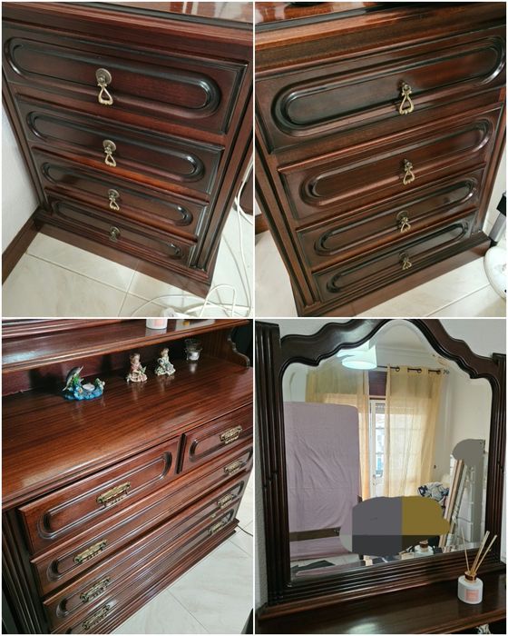 Cómoda + espelho + 2 mesas de cabeceira