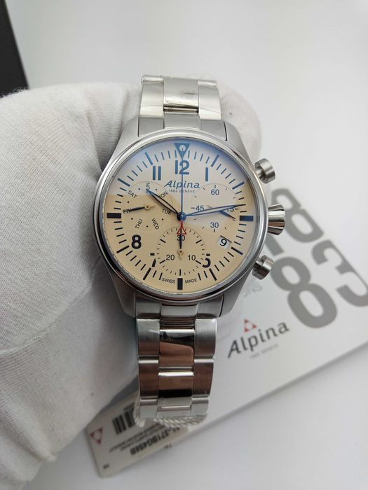Швейцарський чоловічий годинник для пілотів Alpina сапфір, хроно, часы Alpina AL-371BG4S6B