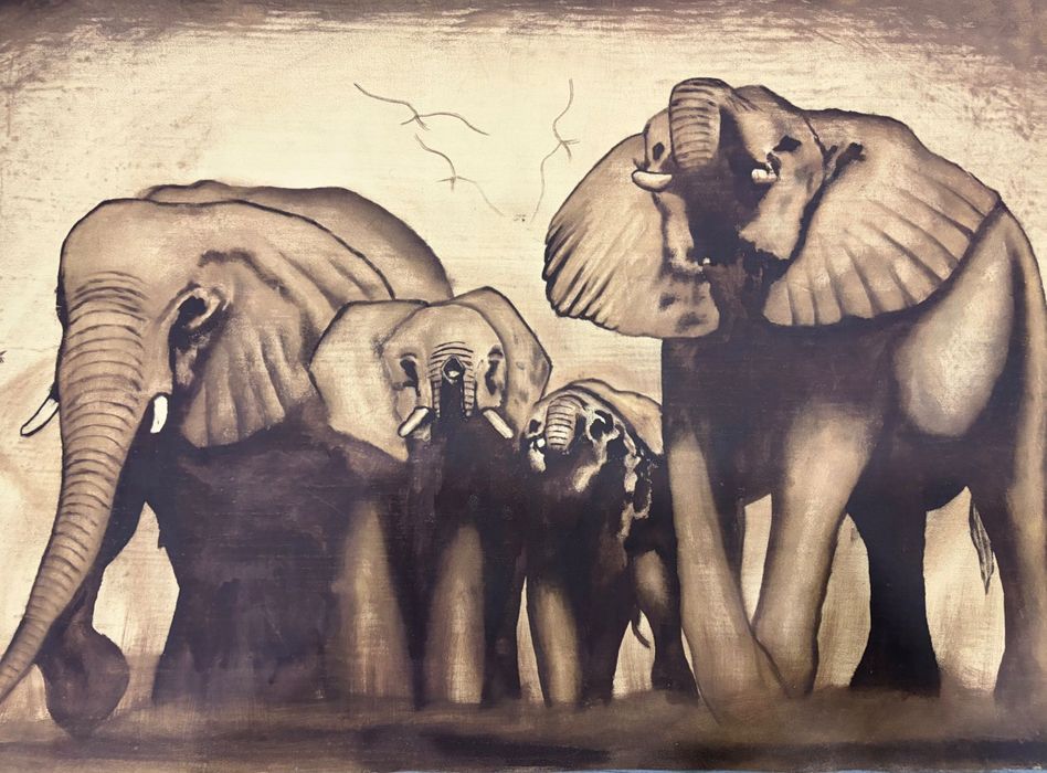 Tela com pintura de elefantes