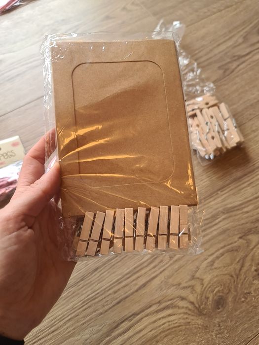 Klamerki drewniane ślub wesele Boho beżowe różowe