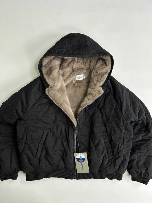 Бомбер двосторонній чорний с хутром дутый куртка курточка мех капюшон
