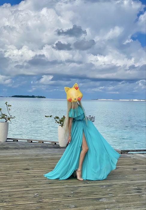 Шифонова сукня кольору Мальдів. Бірюзова сукня в пол. Голубое платье