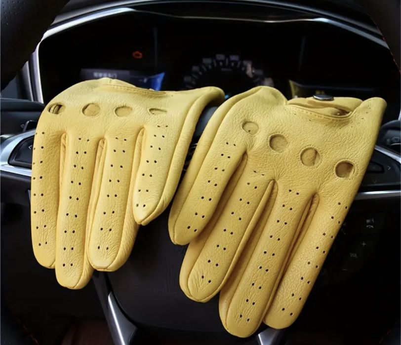 Мужские кожаные перчатки с перфорацией в британском стиле. Размер М