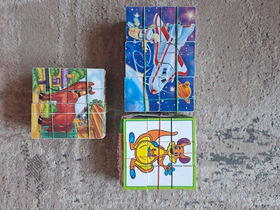 Puzzle 3+ 6w1 klocki, zwierzęta dzikie,zwierzęta domowe,pojazdy.