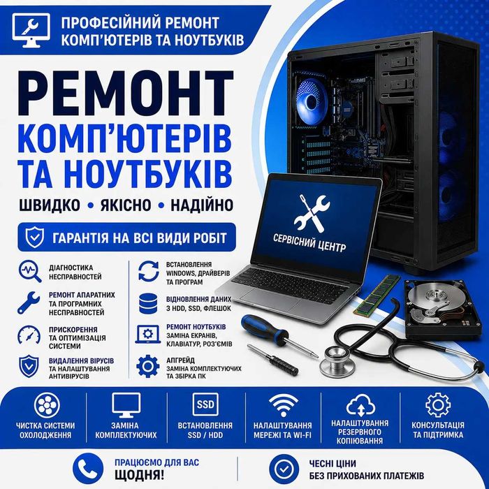 Сервісний центр, ремонт ноутбуків, комп'ютерів