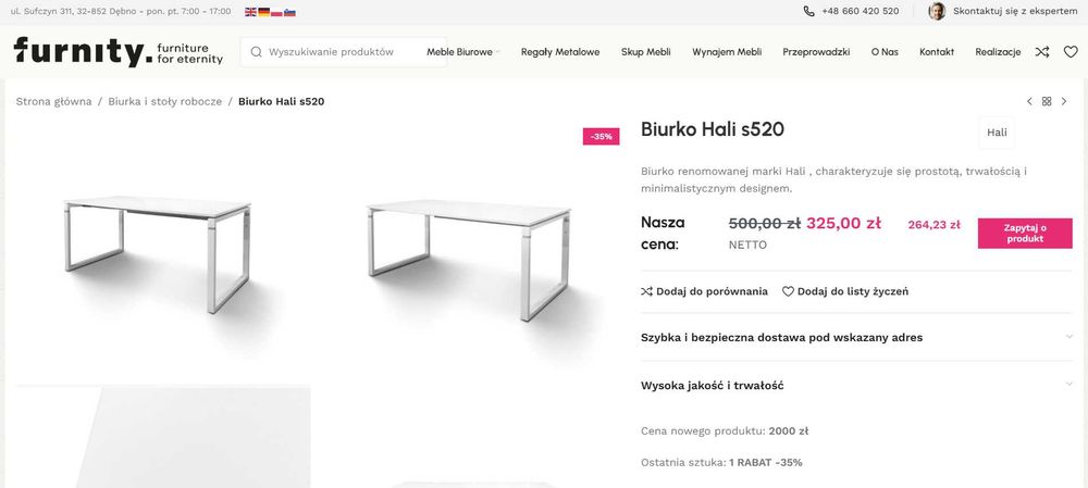 Biurko Hali s520 - Ostatnia sztuka (uszkodzone)